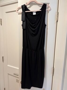 RED Valentino Black Sleeveless Coctail  Draped Midi Dress